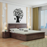 Amer Solid Sheesham Wood Bed With Four Drawers (Queen Size, Walnut Finish)